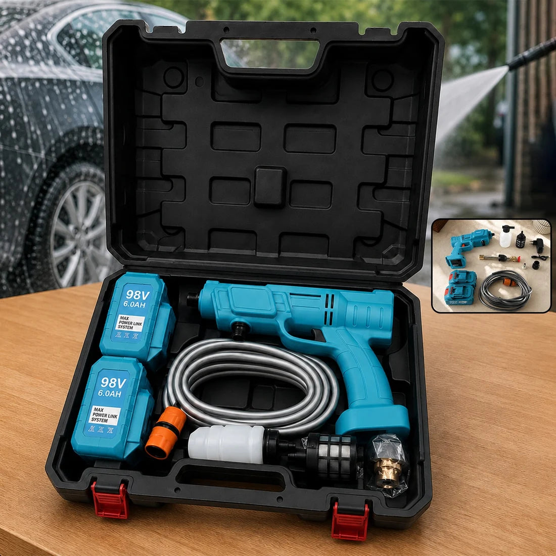 Wireless Car Washer Kit with 98V Battery for Car and Bike